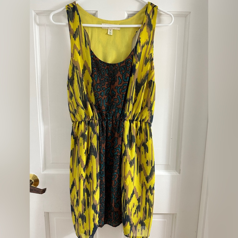 STARING AT STARS ANTHROPOLOGIE Yellow Cheetah Colorful Print Racerback Dress